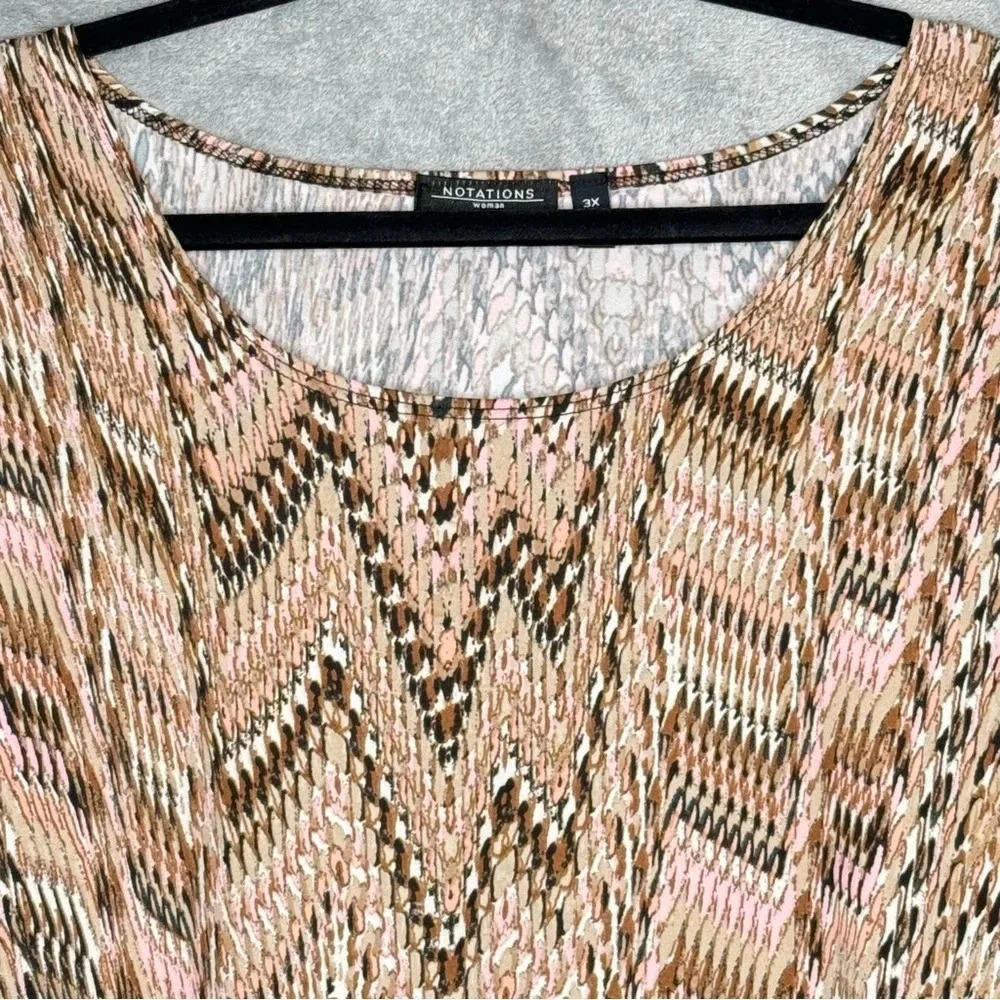 Notations 3X Shirt Top Brown Chevron Striped Scoop‎ Neck Short Sleeve Stretch - Picture 3 of 7